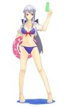  bikini crop_top innertube kamishirasawa_keine ke-su open_clothes open_shirt red_eyes ribbon sandals shirt silver_hair solo swimsuit touhou water_gun 