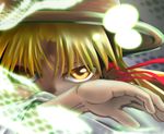  bad_id bad_pixiv_id blonde_hair close-up hair_ribbon hands hat konoe_yuba long_hair moriya_suwako ribbon solo touhou yellow_eyes 