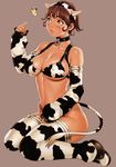  animal_ears animal_print arm_up ass bangs bikini blush boots breasts brown_eyes brown_hair bug butterfly cleavage collar covered_nipples cow_ears cow_girl cow_print cow_tail curvy detached_sleeves fake_animal_ears full_body hairband hanako_(tsukasa_jun) highleg highleg_bikini highleg_swimsuit huge_ass insect large_breasts mature mole mole_under_mouth navel open_mouth original pointing profile short_hair sideboob simple_background sitting solo swimsuit tail thigh_boots thighhighs tsukasa_jun wide_hips 