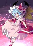  bad_id bad_pixiv_id bat_wings blue_hair colorized hat kareha_aki oguro_(moyashi_2-hon) red_eyes remilia_scarlet short_hair solo spear_the_gungnir touhou wings 