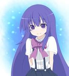  blue_hair bow furude_rika higurashi_no_naku_koro_ni nemu_(nebusokugimi) purple_eyes solo 