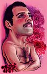  bad_anatomy chest_hair chibi facial_hair farrokh_bulsara flower freddie_mercury male mustache queen_(band) 
