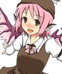  blush happy hat mystia_lorelei outstretched_arms pink_hair smile solo spread_arms touhou wings zetsumame 