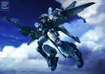  beam_rifle cloud day energy_gun flying gun layzner mecha no_humans shiba_tomori solo weapon 