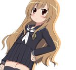  aisaka_taiga black_serafuku black_skirt brown_eyes brown_hair hand_on_hip kurase long_hair school_uniform serafuku skirt solo thighhighs toradora! 