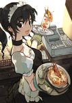  :d bad_id bad_pixiv_id black_eyes black_hair cash_register choker crustacean earrings food fujisawa_machi gloves jewelry lobster open_mouth original ponytail smile solo waitress 