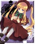  bad_id bad_pixiv_id blonde_hair blue_eyes bonnet cup dress drill_hair hoe_satsuki long_hair pantyhose rozen_maiden shinku solo teacup twintails very_long_hair 