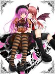  bad_id bad_pixiv_id bat_wings candy food halloween head_wings koakuma long_hair mary_janes multiple_girls nekokotei orange_legwear pantyhose patchouli_knowledge purple_eyes purple_hair red_hair shoes striped striped_legwear touhou wings 