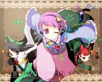  animal_ears black_hair braid cat_ears cat_tail hair_ribbon hairband inuinui kaenbyou_rin komeiji_satori multiple_girls purple_eyes purple_hair red_eyes red_hair reiuji_utsuho ribbon tail touhou twin_braids yellow_eyes 