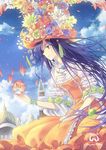  dress eternita flower hat kieta long_hair petals priscilla_(eternita) purple_hair solo very_long_hair wind 