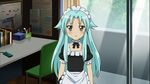  1girl blue_hair blush chair haiyore!_nyaruko-san indoors loli long_hair maid maid_headdress shantak_(nyaruko-san) solo standing 