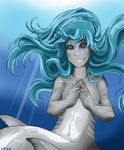  athro blue_hair fish gills great_white_shark hair marine shark smile teeth uitinla underwater water 