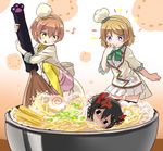  &lt;o&gt;_&lt;o&gt; :p :t anger_vein black_eyes black_hair blonde_hair bowl chef_hat eighth_note expressionless food hair_between_eyes hair_ornament hairband hairclip hat hoshizora_rin in_bowl in_container in_food koizumi_hanayo love_live! love_live!_school_idol_project miso_soup multiple_girls musical_note noodles orange_hair purple_eyes ramen shipii_(jigglypuff) short_hair skirt thighhighs tongue tongue_out toque_blanche white_skirt yazawa_nico yellow_eyes yellow_legwear 