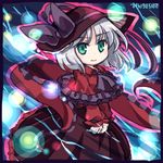  alternate_color capelet danmaku frills green_eyes hat hat_ribbon lowres nagae_iku player_2 pote_(ptkan) ribbon shawl short_hair solo touhou white_hair 