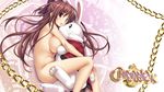  blush breasts brown_hair bunny chain chrono_clock copyright_name from_side gears hair_ribbon highres jounouchi_makoto jpeg_artifacts koku large_breasts long_hair looking_at_viewer nude open_mouth purple_eyes ribbon solo stuffed_animal stuffed_bunny stuffed_toy very_long_hair 