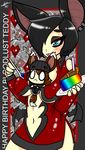  &lt;3 birthday_candle black_hair cake chibi ear_piercing eye_liner feeding female food hair halotroll happy_birthday hat jester male navel piercing rainbow vampire 