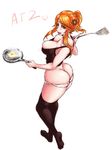  ass black_legwear breasts brown_eyes butt_crack highres huge_ass large_breasts orange_hair original panties psp(3dass) simple_background skindentation smile solo spatula thick_thighs thighhighs thighs underwear white_background white_legwear white_panties 