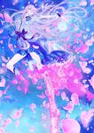  bad_id bad_pixiv_id blue_background blue_eyes blue_flower blue_gloves blue_rose blue_skirt boots bow cure_moonlight flower full_body gloves hair_flower hair_ornament heartcatch_precure! henshin highres knee_boots long_hair magical_girl nagamimi_(wara-wa) petals precure purple_bow purple_hair rose single_glove skirt solo transformation transforming_clothes tsukikage_yuri wrist_cuffs 