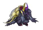  2014 alpha_channel ambiguous_gender black_scales black_sclera chibi claws crying cute dragon elder_dragon feral gore_magala horn kiki-uma nude open_mouth plain_background purple_eyes purple_scales scalie shagaru_magala tears toe_claws tongue transparent_background wings yellow_scales 