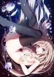  ass blue_eyes breasts brown_hair bubble feet_out_of_frame fetal_position highres ia_(vocaloid) long_hair medium_breasts navel nipples nude revision solo thighhighs underwater upside-down veilrain vocaloid 