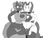  2015 anthro balls bell breasts brother brother_and_sister bulge cleavage clothed clothing collar crossdresing duo equine fan_character female hand_on_hip jay_(oc) jrvanesbroek legwear male mammal monochrome my_little_pony nipple_bulge panties penis piercing ponytail sibling sister stockings thong underwear wide_hips 