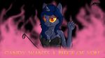  anthro blue_hair equine fan_character female glowing glowing_eyes hair horn leather mammal my_little_pony nails orange_eyes riding_crop shiny solo_focus unicorn 