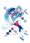  2016 blue_eyes blue_hair blue_legwear borrowed_design character_name gloves gradient_hair hair_through_headwear hat hatsune_miku highres lf long_hair looking_at_viewer md5_mismatch multicolored_hair open_mouth pantyhose scarf smile solo striped striped_legwear twintails vertical-striped_legwear vertical_stripes very_long_hair vocaloid white_gloves yuki_miku 