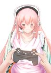  =_= bad_id bad_pixiv_id blush breast_grab breasts closed_eyes controller dualshock frown game_controller gamepad grabbing headphones highres hoshi_yoshimi large_breasts long_hair looking_at_viewer nitroplus pink_hair solo_focus super_sonico wavy_mouth 