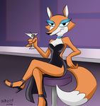  2014 bar bar_stool cocktail fauna_fox female heresy_(artist) high_heels looking_at_viewer makeup necklace solo 
