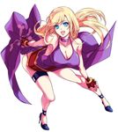  bare_shoulders belt blonde_hair blue_eyes bonne_jenet bracelet breasts choker cleavage dress fatal_fury fingerless_gloves g-string gloves high_heels jewelry large_breasts long_hair looking_at_viewer looking_up makeup mark_of_the_wolves open_mouth qorgo13 snk solo thong 