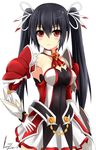  absurdres armor black_hair breasts brooch cosplay elesis_(elsword) elesis_(elsword)_(cosplay) elsword erin_fitzgerald grand_master_(elsword) hair_ornament highres jewelry linez31 long_hair medium_breasts neptune_(series) noire red_eyes seiyuu_connection skirt solo twintails 