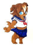  blue_eyes brown_fur brown_hair canine clothing dog female fur hair kemono mammal school_uniform schoolgirl ちあき 