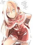  1boy blonde_hair blue_eyes christmas crossdressing hard_translated long_hair looking_at_viewer male_focus midare_toushirou santa_costume smile solo touken_ranbu translated trap ui_(majiwi) 