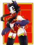  bear black_hair clothing female hair kemono legwear mammal panda powderkona stockings yellow_eyes 