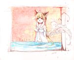  blonde_hair cat feline green_eyes hair kemono long_hair mammal pipisan water wings 