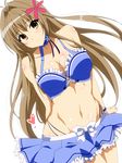  amagi_brilliant_park breasts brown_eyes brown_hair cleavage collarbone cosplay hair_ornament heart hera_(hara0742) highleg highleg_panties highres large_breasts long_hair looking_at_viewer lowleg_skirt muse_(amaburi) muse_(amaburi)_(cosplay) panties sento_isuzu simple_background solo underwear white_background 