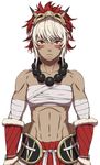  1girl abs dark_skin fire_emblem fire_emblem_if looking_at_viewer muscle my_room necklace rinka_(fire_emblem_if) simple_background tattoo white_hair 