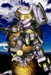  earth elevator fake_screenshot flying glowing glowing_eyes grimoire_(gundam) gun gundam gundam_g_no_reconguista mecha no_humans realistic science_fiction shield space space_craft space_elevator video_game weapon 