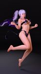  3d alternate_costume ayane ayane_(doa) breasts dead_or_alive gradient gradient_background impossible_clothes navel purple_hair red_eyes succubus twintails wallpaper wings 