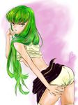  artist_request ass bare_shoulders blush boyshorts breasts c.c. code_geass gradient gradient_background green_hair leaning leaning_forward long_hair looking_at_viewer open_mouth parted_lips sideboob solo thighhighs very_long_hair 