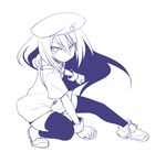  beret elena_trafalgar hat ikune_juugo long_hair monochrome original solo thighhighs zettai_ryouiki 