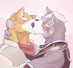  blush canine clothed clothing duo eyes_closed fox fox_mccloud hug kissing making_out male male/male mammal nintendo star_fox video_games wolf wolf_o&#039;donnell 