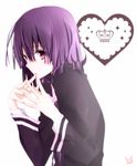  1girl hair_ornament jacket long_hair open_mouth purple_eyes purple_hair school_uniform simple_background tokyo_ravens tsuchimikado_natsume 
