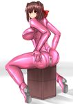  :3 artist_request ass ass_grab ass_zipper blush bodysuit boots bow breasts brown_hair deep_skin female from_behind girls_und_panzer gloves gradient gradient_background hair_bow headband huge_breasts kondou_taeko latex latex_suit looking_at_viewer red_eyes shiny shiny_clothes short_hair sideboob sitting skin_tight smile solo tomahawk_(nagarebosi8492) zipper 