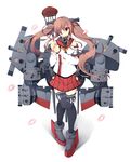  black_legwear brown_hair character_request cosplay hasumi_takashi kantai_collection long_hair looking_at_viewer red_eyes simple_background skirt smile solo thighhighs white_background yamato_(kantai_collection) yamato_(kantai_collection)_(cosplay) 
