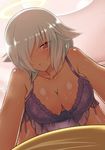  artist_request breasts camisole collarbone dark_skin downblouse from_below hair_over_one_eye halo indoors kami_nomi_zo_shiru_sekai large_breasts looking_at_viewer lowres mercurius_(kaminomi) pov red_eyes short_hair silver_hair solo 