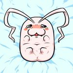  ambiguous_gender anus bed blanket blush crying dakimakura_style digimon fangs long_ears lying on_back open_mouth tears tokomon こっぺぱん 