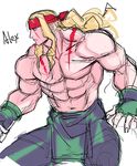  alex_(street_fighter) blonde_hair blue_eyes fingerless_gloves gloves headband highres long_hair male_focus muscle shirtless solo street_fighter street_fighter_iii_(series) tetsu_(kimuchi) 