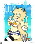  animal_humanoid bikini blonde_hair blue_eyes breasts clock clothing cuffs_(disambiguation) hair halotroll halotroll_(character) hologram lagomorph legwear lily mammal necktie pocket_watch rabbit rabbit_humanoid shorts swimsuit thigh_highs thong 