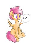  cub cute english_text equine female feral friendship_is_magic glo-in-the-dark mammal my_little_pony open_mouth pegasus plain_background purple_eyes scootaloo_(mlp) sitting solo text white_background wings young 